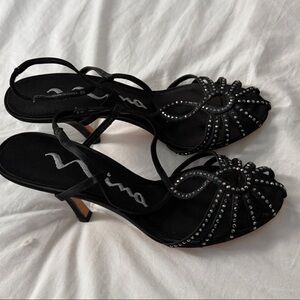 Nina Black Heels with Rhinestone Detailing